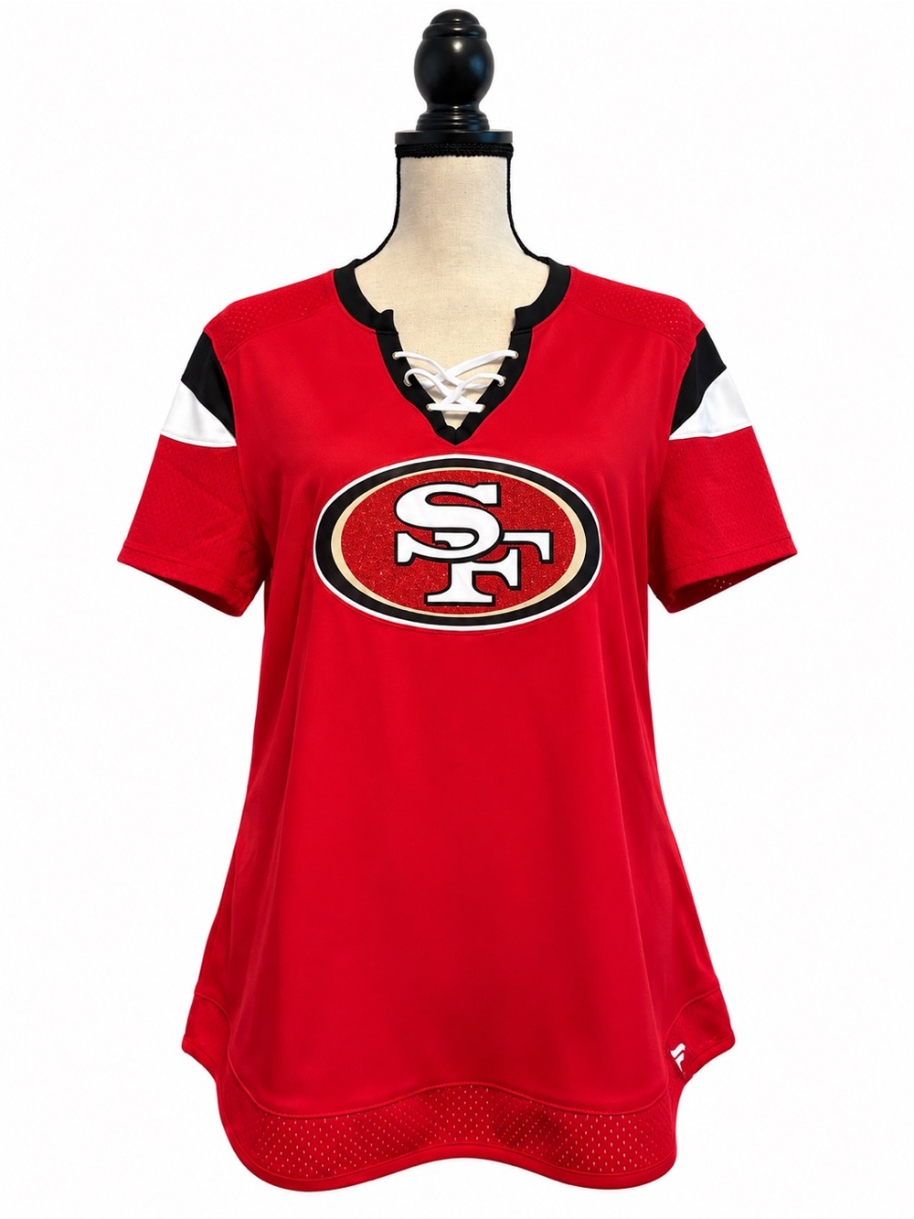 Fanatics • Women’s San Francisco 49ers Red Lace-Up Football T-Shirt • Size Large